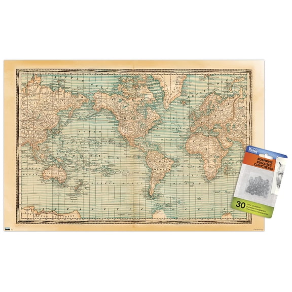 Map - Rustic Wall Poster with Push Pins, 14.725" x 22.375"