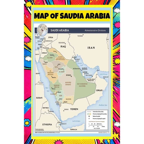 Map Of Saudia Arabia 20x30 Inch - Pop Art Edition Vibrant Perfect for Kids Classrooms and Homes Laminated Wall Poster - Vivid Imagery with Bright Colors