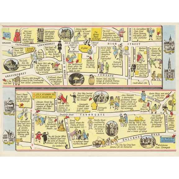 Map Sayer 1948 Royal Mile Edinburgh Pictorial Extra Large XL Wall Art Poster Print