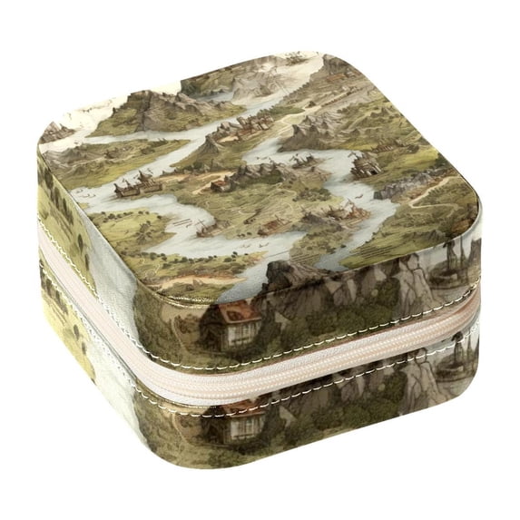 Map Section Portable Square Jewelry Box for Rings Earrings Necklaces Bracelets Girls Women Travel Organizer Decorative Display