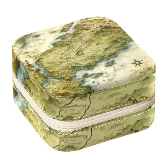 Map Section Travel Portable Jewelry Stand and Organizer Box - Square Storage Box for Rings, Earrings, Necklaces, Bracelets, and More - Suitable for Girls and Women - Jewelry Boxes for Travel