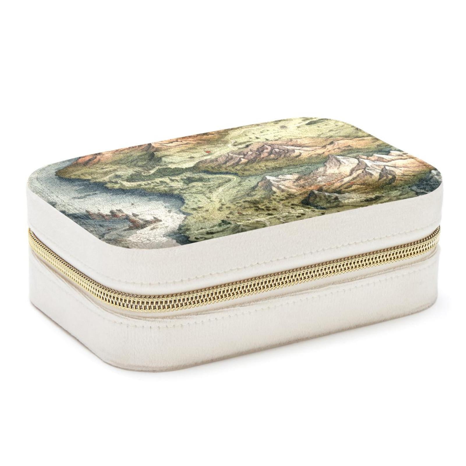 Map Section Velvet Portable Decorative Box with Removable Compartment ...