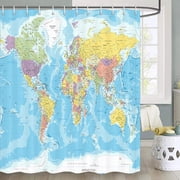 Map Shower Curtain for Bathroom, Black Asia Europe South City Topography America Africa Japan Shower Curtain, Map of World Fabric Shower Curtains Waterproof 70X70 Inches with 12 Hooks
