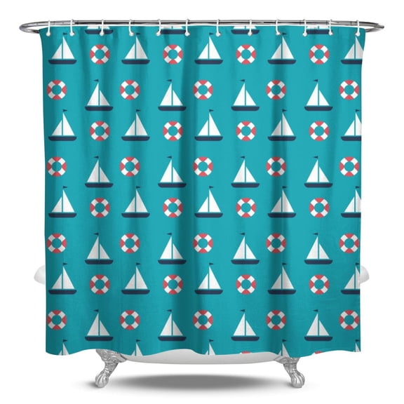 Map Shower Curtain Waterproof Fabric, Nautical Coastal Marine Sea Boat Waves Ocean Lighthouse Bathroom Shower Curtain with Plastic Hooks, Compass Coral Fishing Travel Pattern