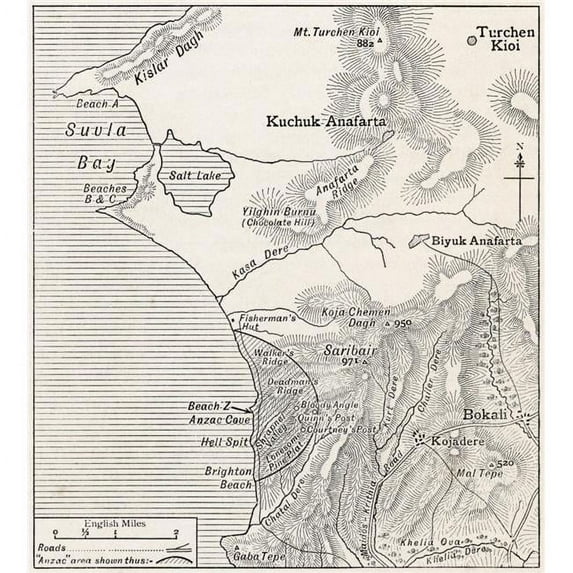 Map Showing Approximately The Semicircular Foothold Of Australians And Zealanders Above Anzac Cove July 1915 From T