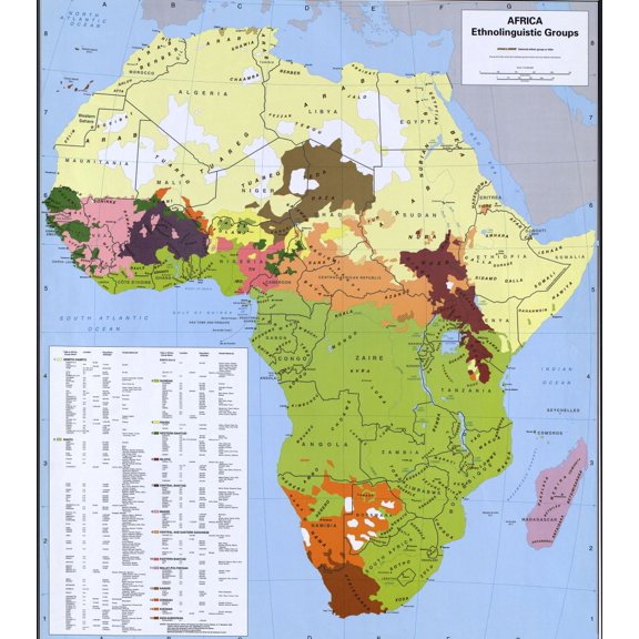 Map Showing Ethnology And Linguistic Groups Of Africa That Conflict With National Boundaries History (24 x 36)