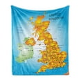 thumbnail image 1 of Map Soft Flannel Fleece Blanket, United Kingdom Lettering with Sea and Ocean Names Country Names City Borders, Cozy Plush for Indoor and Outdoor Use, 70" x 90", Sky Blue Multicolor, by Ambesonne, 1 of 5