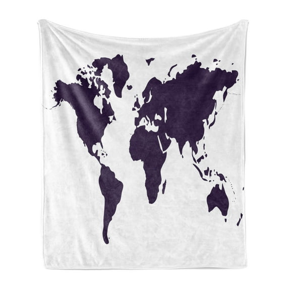 Map Soft Flannel Fleece Throw Blanket, Indigo Colored Graphic Map of the World Vivid Display International Global Theme, Cozy Plush for Indoor and Outdoor Use, 50" x 70", Indigo White, by Ambesonne