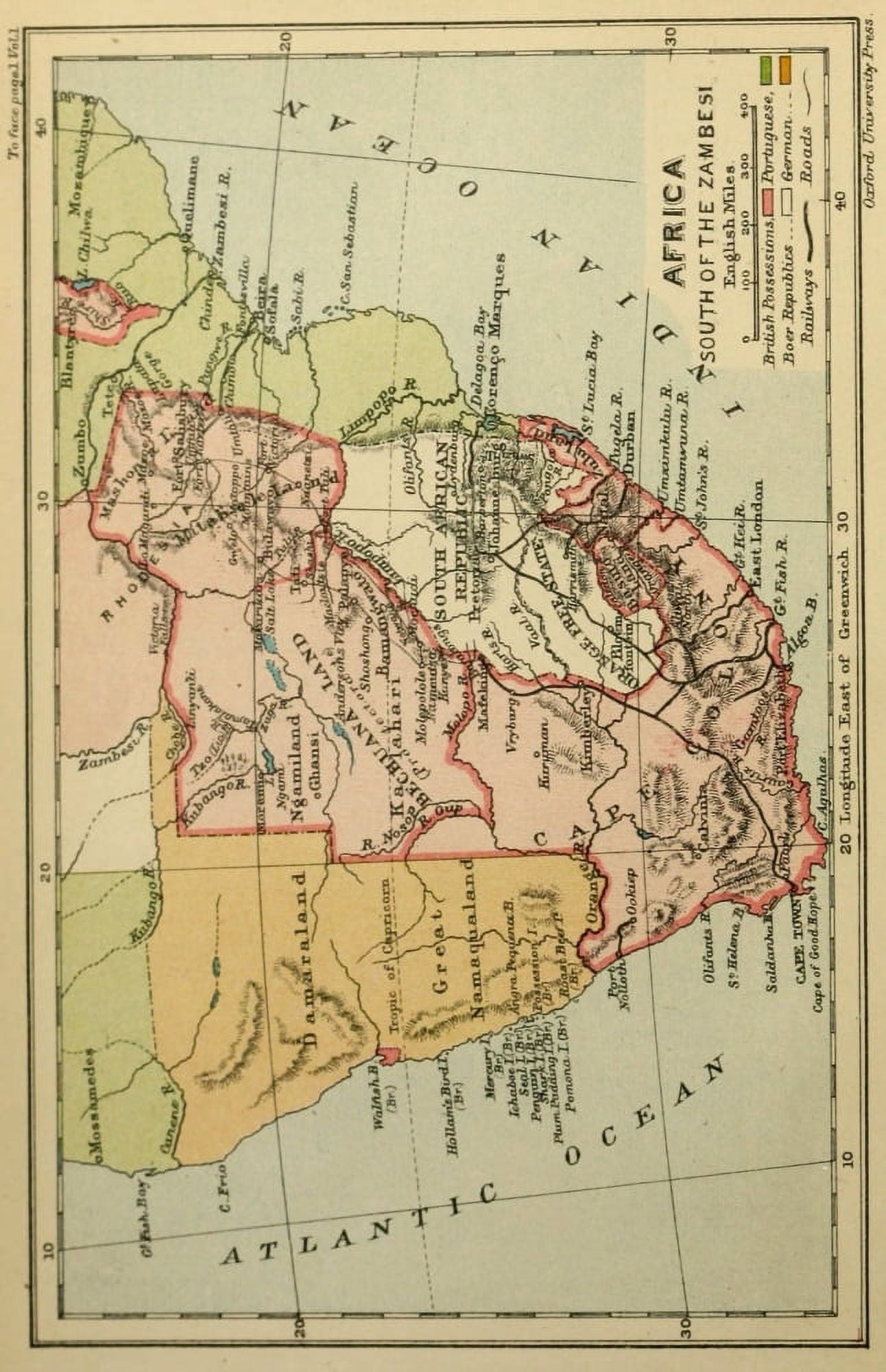 Map South & East Africa 1897 Africa south of the Zambesi Canvas Art - (24 x 36)