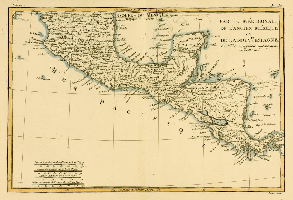 Map Of Southern Mexico Circa1760 From Atlas De Toutes Les Parties Connues Du Globe Terrestre  By Cartographer Rigobert Bonne Published Geneva Circa 1760 Canvas Art - Ken Welsh  Design Pics (34 x 24)