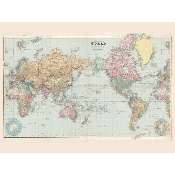 Map Stanford 1901 World Mercator Projection Chart Extra Large XL Wall Art Poster Print