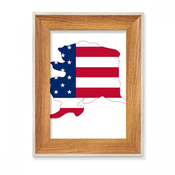 Map Stars Stripes Flag Shape Alaka USA Desktop Wooden Photo Frame Display Picture Art Painting Multiple Sets