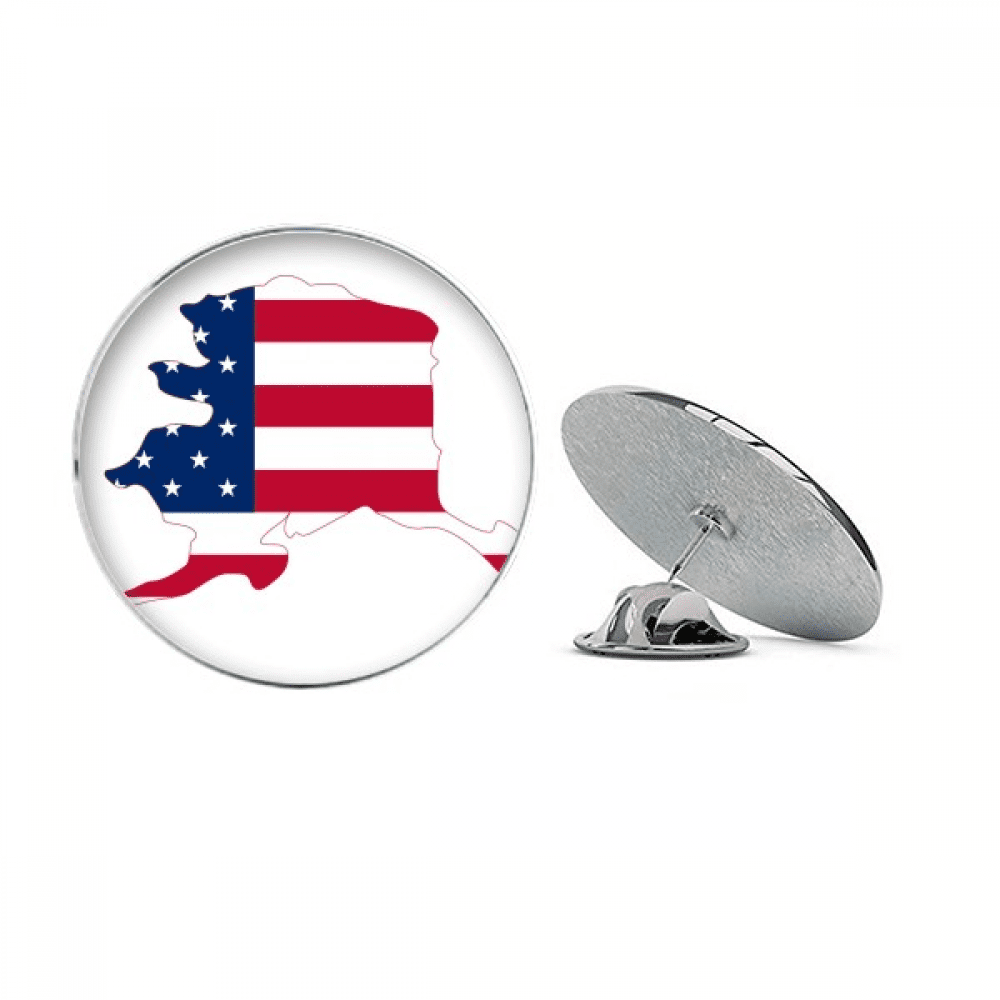 Map Stars Stripes Flag Shape Alaka USA Round Metal Tack Hat Pin Brooch ...