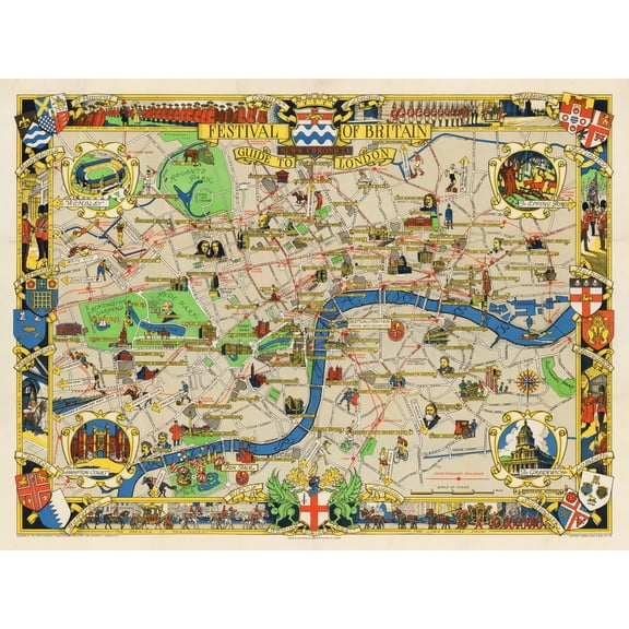 Map Stone 1951 County London Festival Britain Extra Large XL Wall Art Poster Print