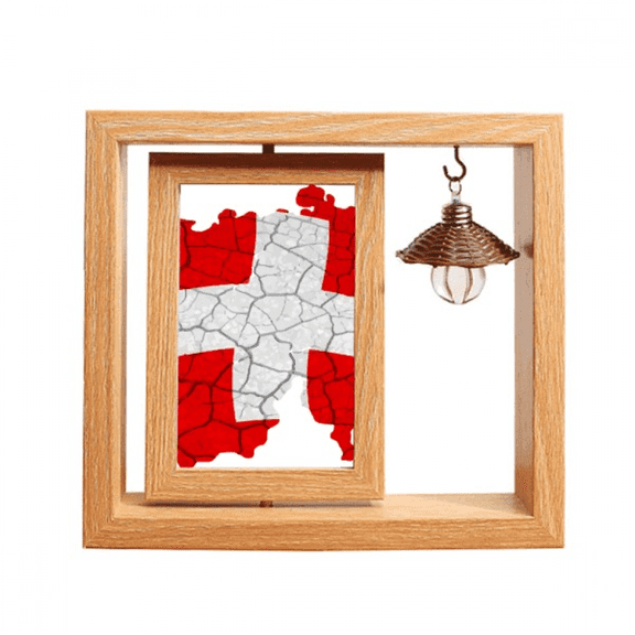 Map Switzerland Flag Pattern Wooden Rotating Picture Photo Frame 4x6