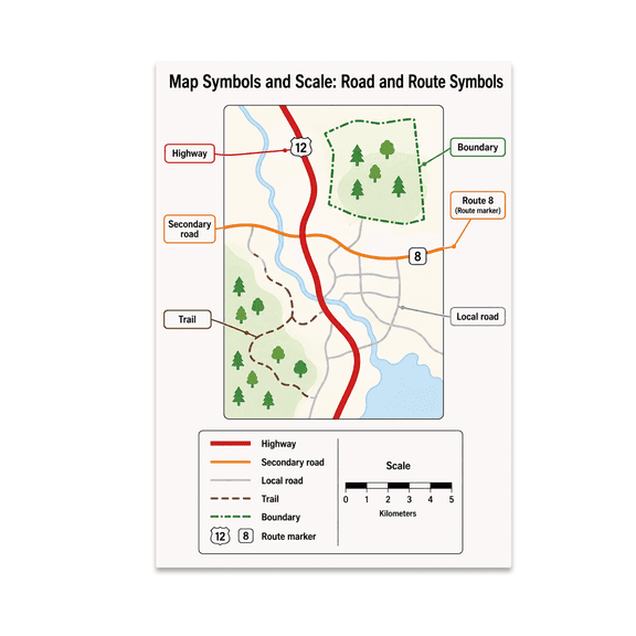 Map Symbols and Scale Educational Reference - Geography Teacher - 13x19 Poster Print