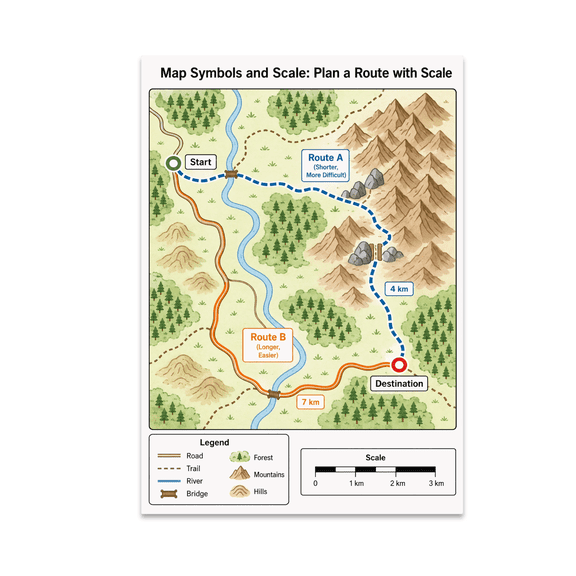 Map Symbols and Scale Educational Reference - Geography Teacher - 13x19 Poster Print