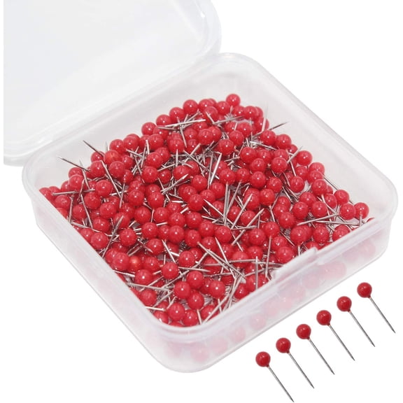Map Tacks Push Pins 1/8 Inch Small Size, 300 Packs (Red)