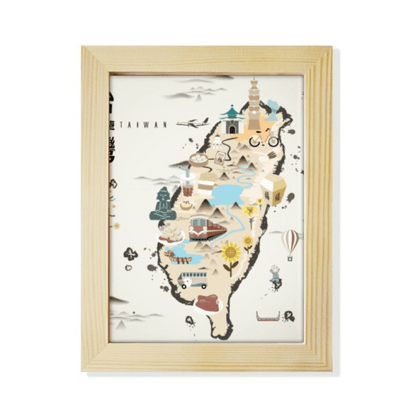 Map Taiwan Travel Features Desktop Adorn Photo Frame Display Art Painting Wooden