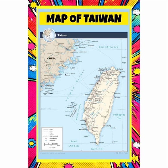 Map Of Taiwan VersionStyle B - 18x24 Inch - Pop Art Edition Vibrant Perfect for Kids Classrooms and Homes Laminated Wall Poster - Vivid Imagery with Bright Colors
