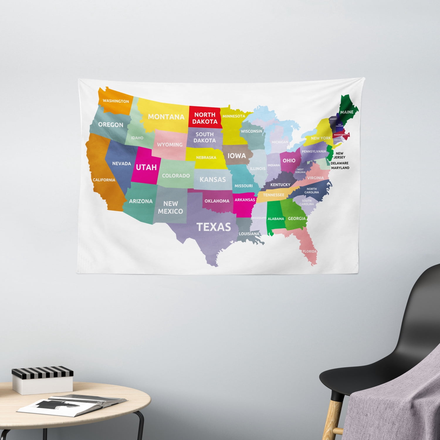 Map Tapestry, USA Map with Name of States in Different Colors America ...