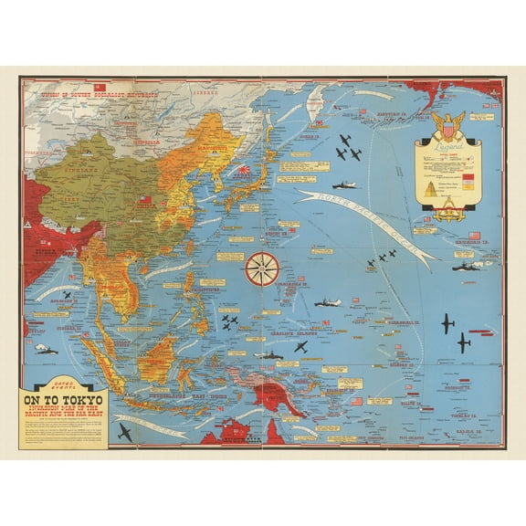Map Turner 1944 War WWII On To Tokyo Pacific Extra Large XL Wall Art Poster Print