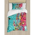 thumbnail image 1 of Map Twin Size Duvet Cover Set, Illustration of Educational Europe Map with City Landmarks and Symbols in Cartoon Style, Decorative 2 Piece Bedding Set with 1 Pillow Sham, Multicolor, by Ambesonne, 1 of 3
