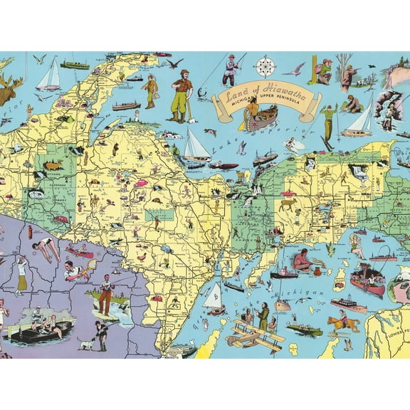 Map UPDB 1935 Land Hiawatha Michigan Pictorial Extra Large XL Wall Art Poster Print