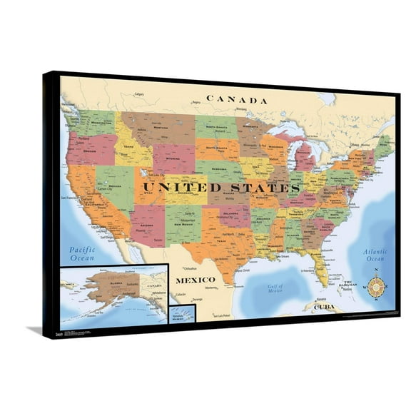 Map - USA Canvas Wall Poster, 22.375" x 34"