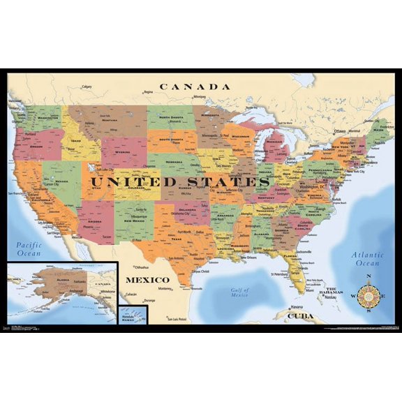 Map - USA Poster - 22 x 34 inches