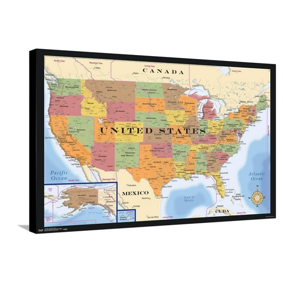 Map - USA Time Zones Canvas Wall Poster, 22.375" x 34"