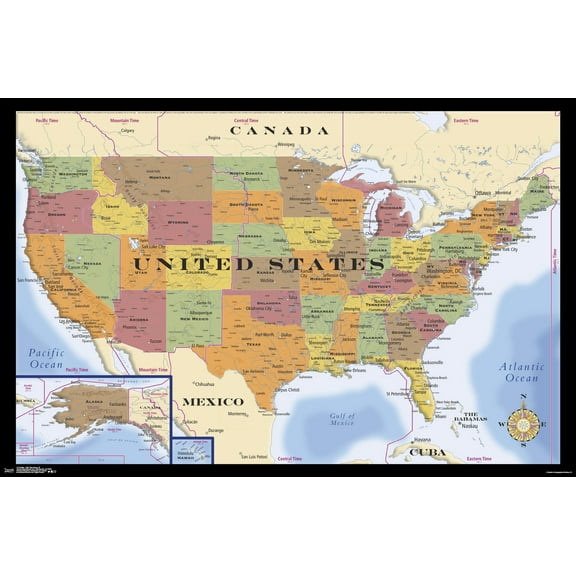 Map - USA Time Zones Wall Poster, 22.375" x 34"