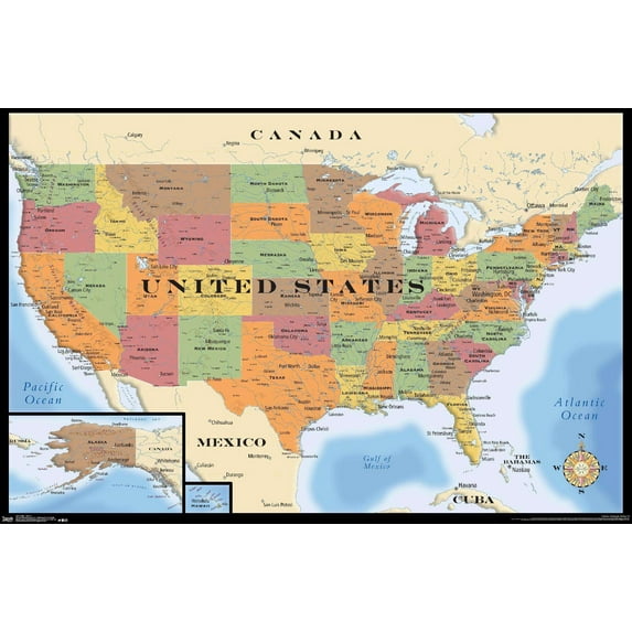 Map - USA Wall Poster, 14.725" x 22.375"