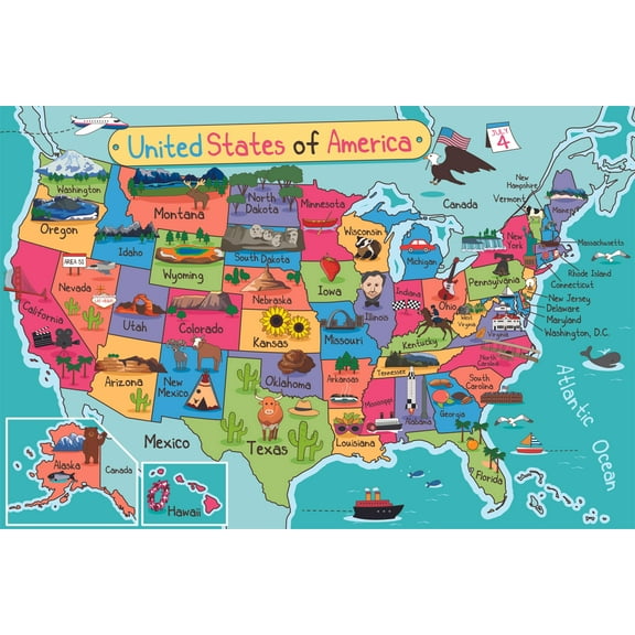 Map of United States of America World Customized Wall Decal - Custom Vinyl Wall Art - Personalized Name - Baby Girls Boys Kids Bedroom Wall Decal Room Decor Wall Stickers Decoration Size (15x30 inch)