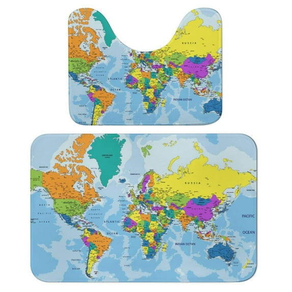 Map Of The United States Bathroom Rugs Set 2 Pieces, Bathroom Set - Quick Drying Bath Mat And U-Shaped Toilet Rug, Water Absorbent Bath Carpet For Bedroom Floor Living Room, Machine Washable