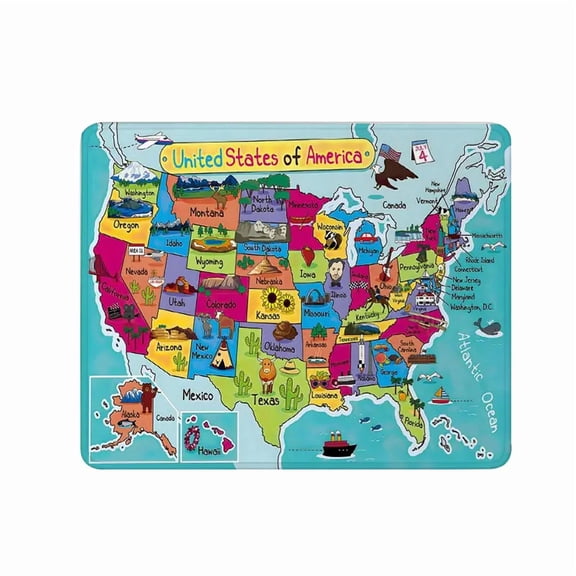 Map of The United States Mouse Pad, Cartoon Fun Facts Geography USA Map Mouse Pad Mouse Mat Square Mouse Pad Non Slip Rubber Base MousePads for Office Laptop, 9.5"x7.9"x0.12" Inch