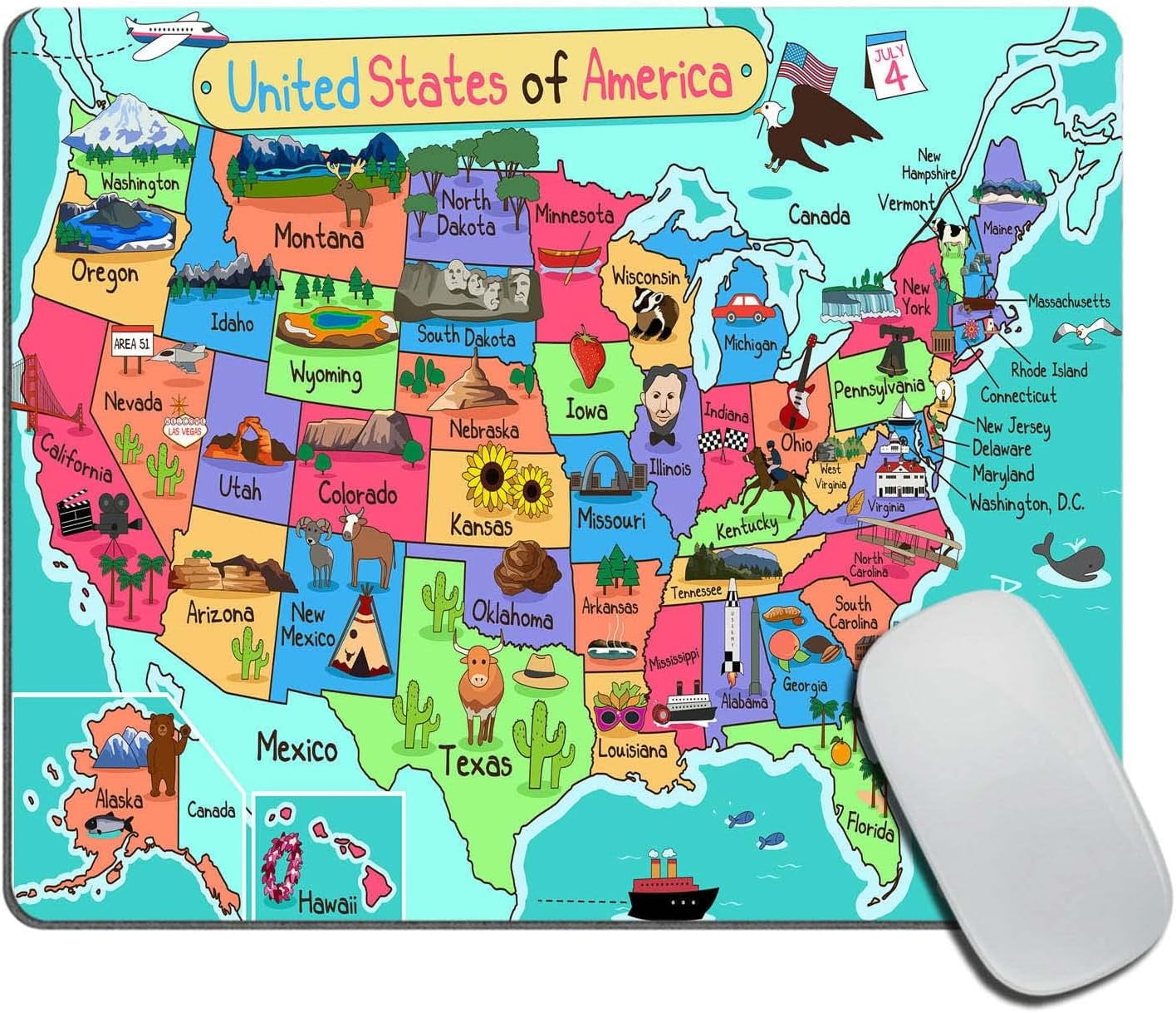 Map of The United States Mouse - Map United States Mouse Pad Cartoon Fun Facts Geography USA Map Mouse Pad Mouse Mat Square Mouse Pad Non Slip Rubber Base MousePads Office Laptop 9 5 8283c570 981d 49d1 A908 7800f6f14e26.b080f811ac547f731168e117db9f0122