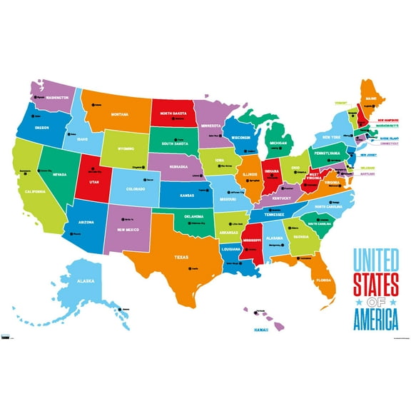 Map - United States of America 2022 Wall Poster, 14.725" x 22.375"