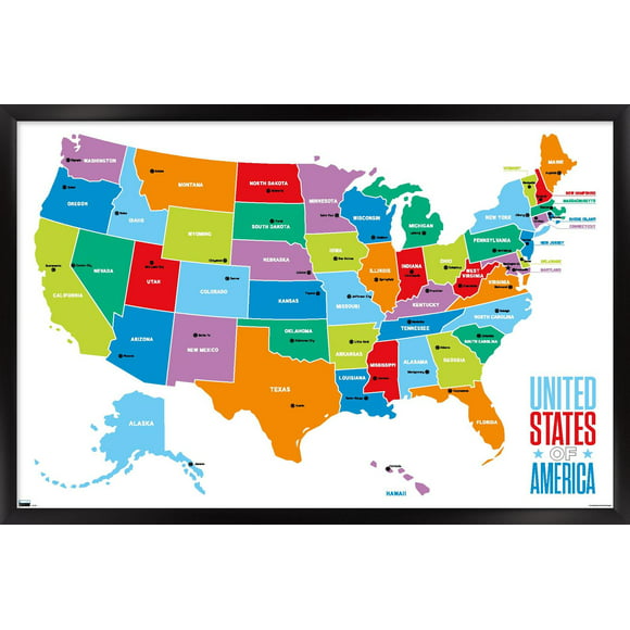 Map - United States of America 2022 Wall Poster, 22.375" x 34" Framed