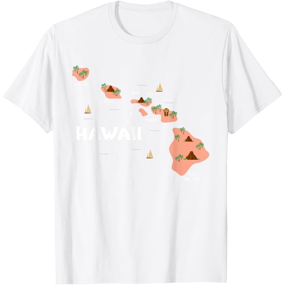 Map Vintage Souvenir Hawaiian Islands T-ShirtMen's and women's pure cotton short-sleeved shirts