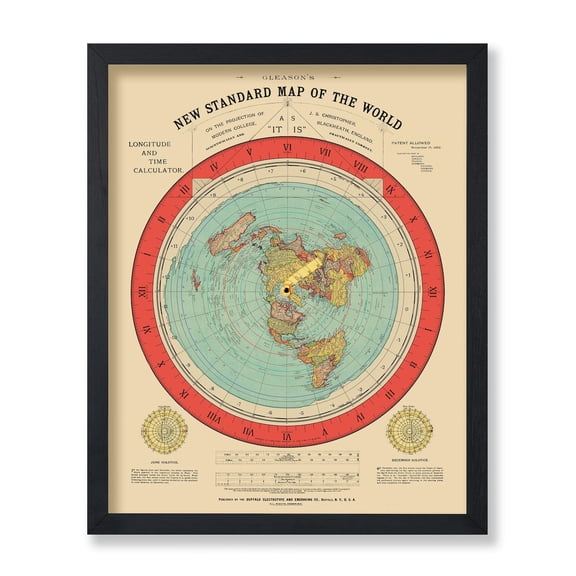 Map Wall Art Print New Standard Of The World Map Flat Earth Gleason'S Map Great Wall Decor Gift