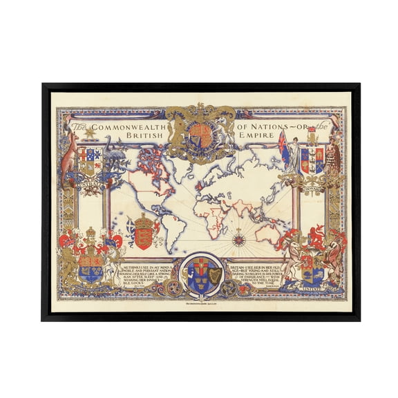 Map Webb 1937 British Empire Black Framed Canvas Wall Art Print 12X16"