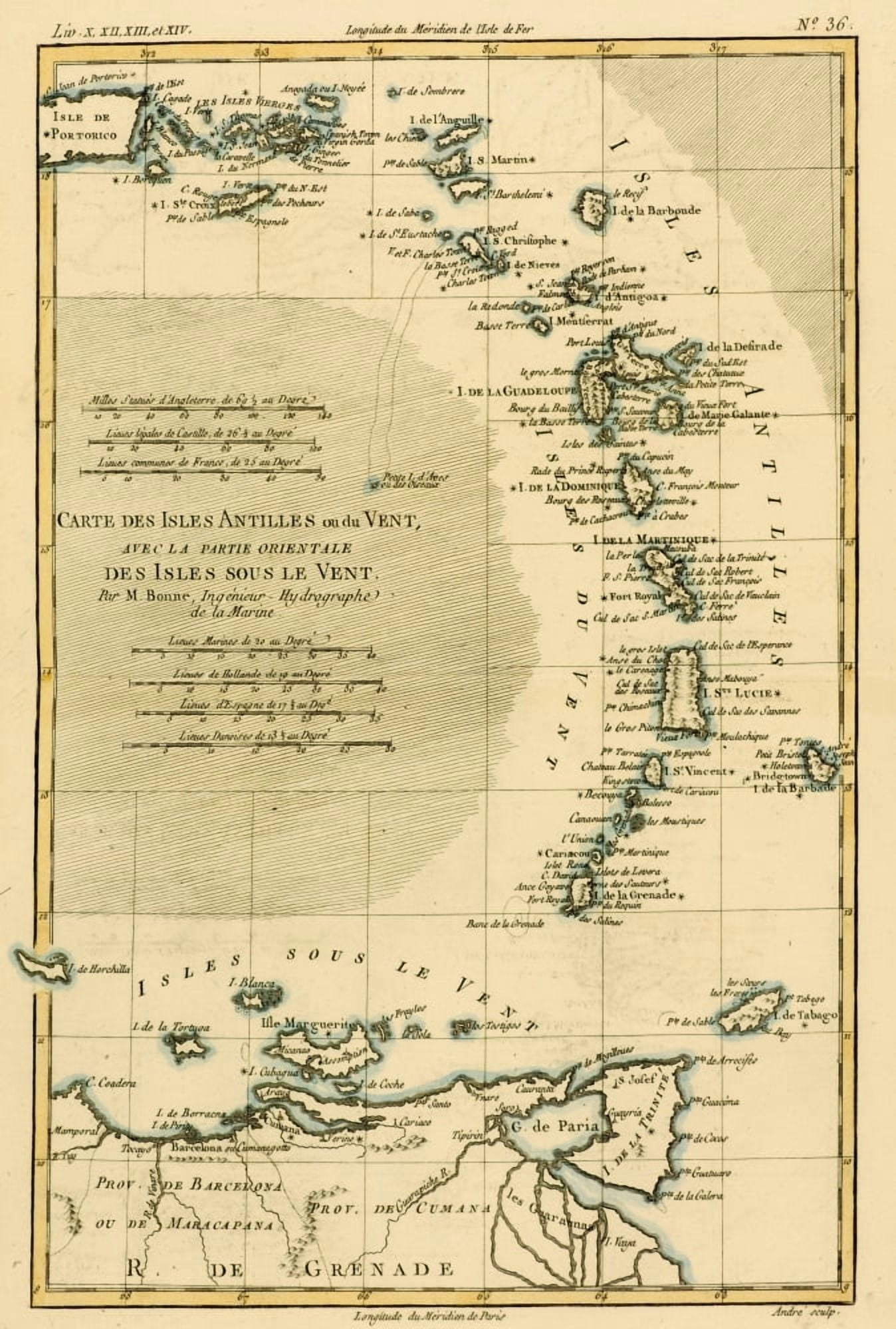Map Of The West Indies Circa1760 From Atlas De Toutes Les Parties Connues Du Globe Terrestre By Cartographer Rigobert Bonne Published Geneva Circa 1760 Canvas Art - Ken Welsh Design Pics (12 x 17)