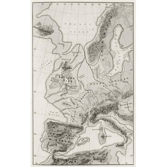 Map of Western Europe During The Third Inter-Glacial Epoch From Ancient Man In Britain By Donald A. Mackenzie Published London 1923 Poster Print - 22 x 36 - Large