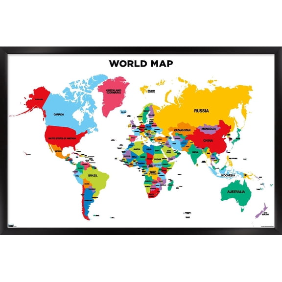 Map - World 2022 Wall Poster, 14.725" x 22.375" Framed