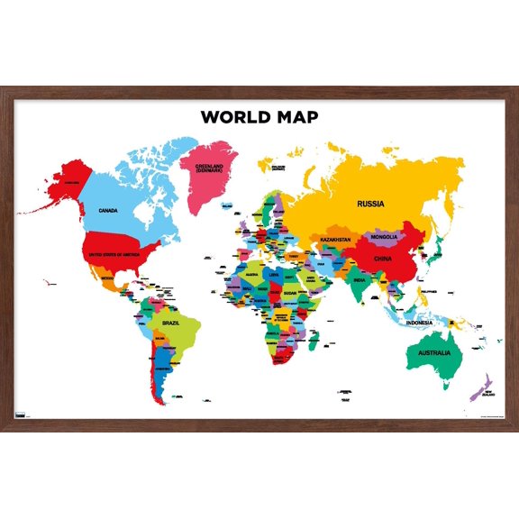 Map - World 2022 Wall Poster, 14.725" x 22.375" Framed
