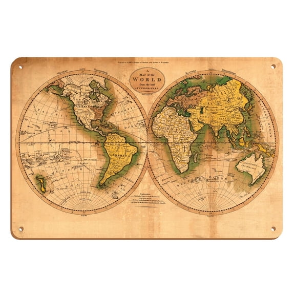 A Map of the World from the Best Authorities - The Track of Captain Cook - Vintage Colored Cartographic Map by S. I. c.1795 - 8 x 12 inch Vintage Wood Art Sign