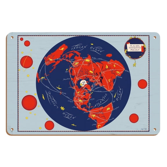 Map of the World - Our New Neighbors - Global Air Routes - Western Air Lines - Vintage Airline Travel Poster by Sally De Long c.1944 - 8 x 12 inch Vintage Wood Art Sign