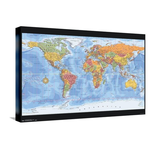 Map - World Time Zones Canvas Wall Poster, 14.725" x 22.375"