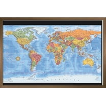 Map - World Time Zones Wall Poster, 14.725" x 22.375", Framed